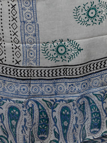 Ivory Green Black Hand Block Printed Cotton Suit-Salwar Fabric With Chiffon Dupatta (Set of 3) - SU01HB401