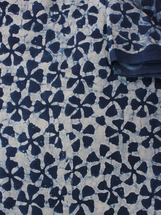 Indigo White Hand Block Printed Cotton Fabric Per Meter - F0916344