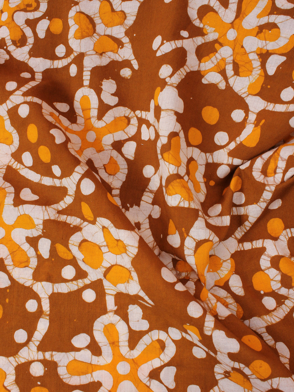 Mustard Yellow White Hand Block Printed Cotton Fabric Per Meter - F0916348