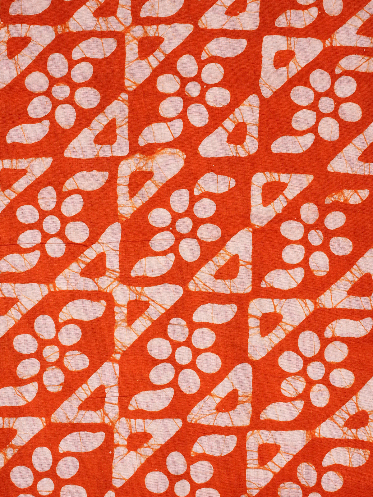 Orange White Hand Block Printed Cotton Fabric Per Meter - F0916347