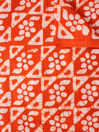 Orange White Hand Block Printed Cotton Fabric Per Meter - F0916347