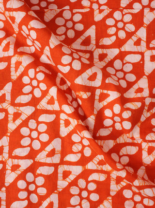 Orange White Hand Block Printed Cotton Fabric Per Meter - F0916347