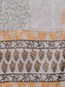 White Orange Green Hand Block Printed Cotton Suit-Salwar Fabric With Chiffon Dupatta (Set of 3) - SU01HB376