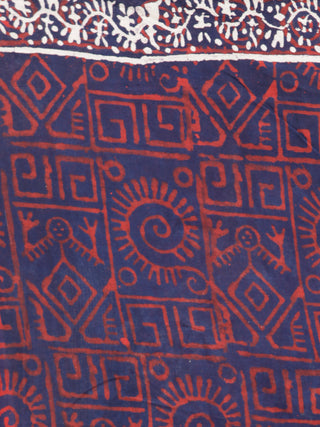 Indigo Red White Hand Block Printed Cotton Mul Saree - S031703002
