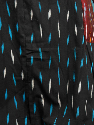 Black Turquoise Maroon White Ikat Handwoven Tunic Dress With Side Pockets And Back Slit - D66F739