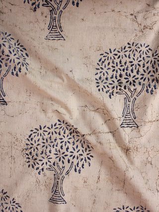 Beige Indigo Natural Dyed Hand Block Printed Cotton Fabric Per Meter - F0916308