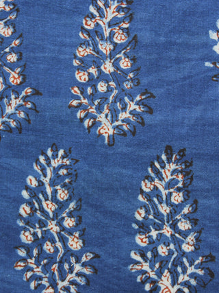 Indigo Ivory Red Hand Block Printed Cotton Fabric Per Meter - F001F990