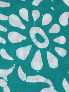 Mint Green White Hand Block Printed Cotton Fabric Per Meter - F0916341