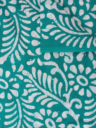 Mint Green White Hand Block Printed Cotton Fabric Per Meter - F0916341