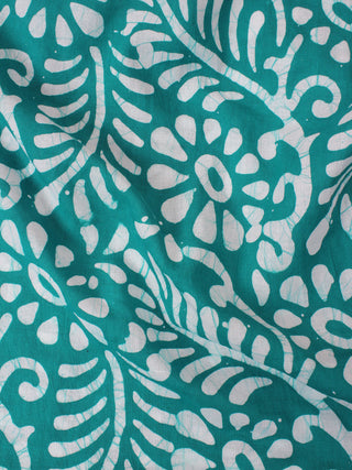 Mint Green White Hand Block Printed Cotton Fabric Per Meter - F0916341
