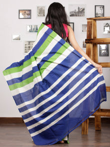 Indigo Green Ivory Ikat Handwoven Pochampally Mercerized Cotton Saree - S031701423