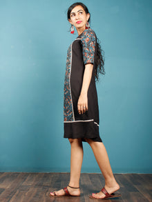 Black Blue Brown Beige Hand Block Printed Cotton Rayon Tunic Dress  - D264F1332