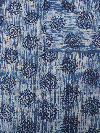 Ivory Indigo White Hand Block Printed Cotton Fabric Per Meter - F0916353