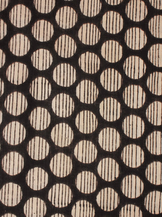 Beige Black Hand Block Printed Cotton Fabric Per Meter - F0916352