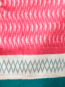 Pink Ivory Teal Green Grey Ikat Handwoven Pochampally Mercerized Cotton Saree - S031701577