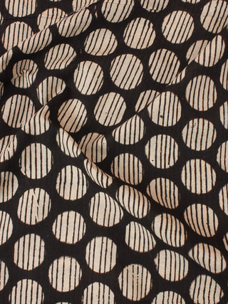 Beige Black Hand Block Printed Cotton Fabric Per Meter - F0916352