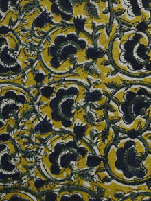 Mustard Indigo White Hand Block Printed Cotton Fabric Per Meter - F001F994