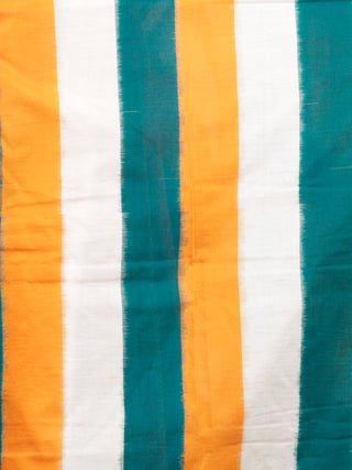 Green Orange White Ikat Handwoven Pochampally Mercerized Cotton Saree - S031701586