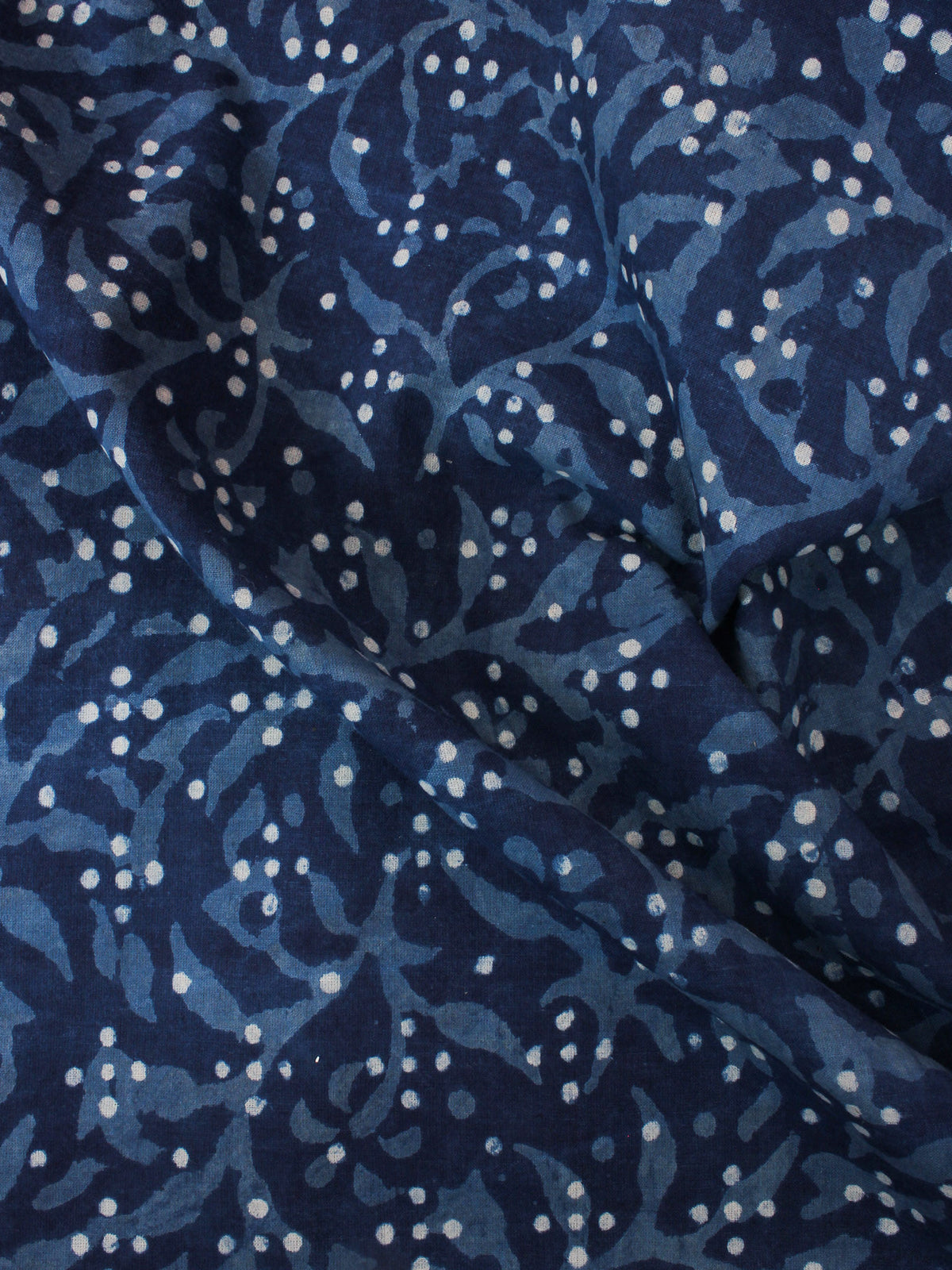 Indigo Blue White Hand Block Printed Cotton Fabric Per Meter - F0916359