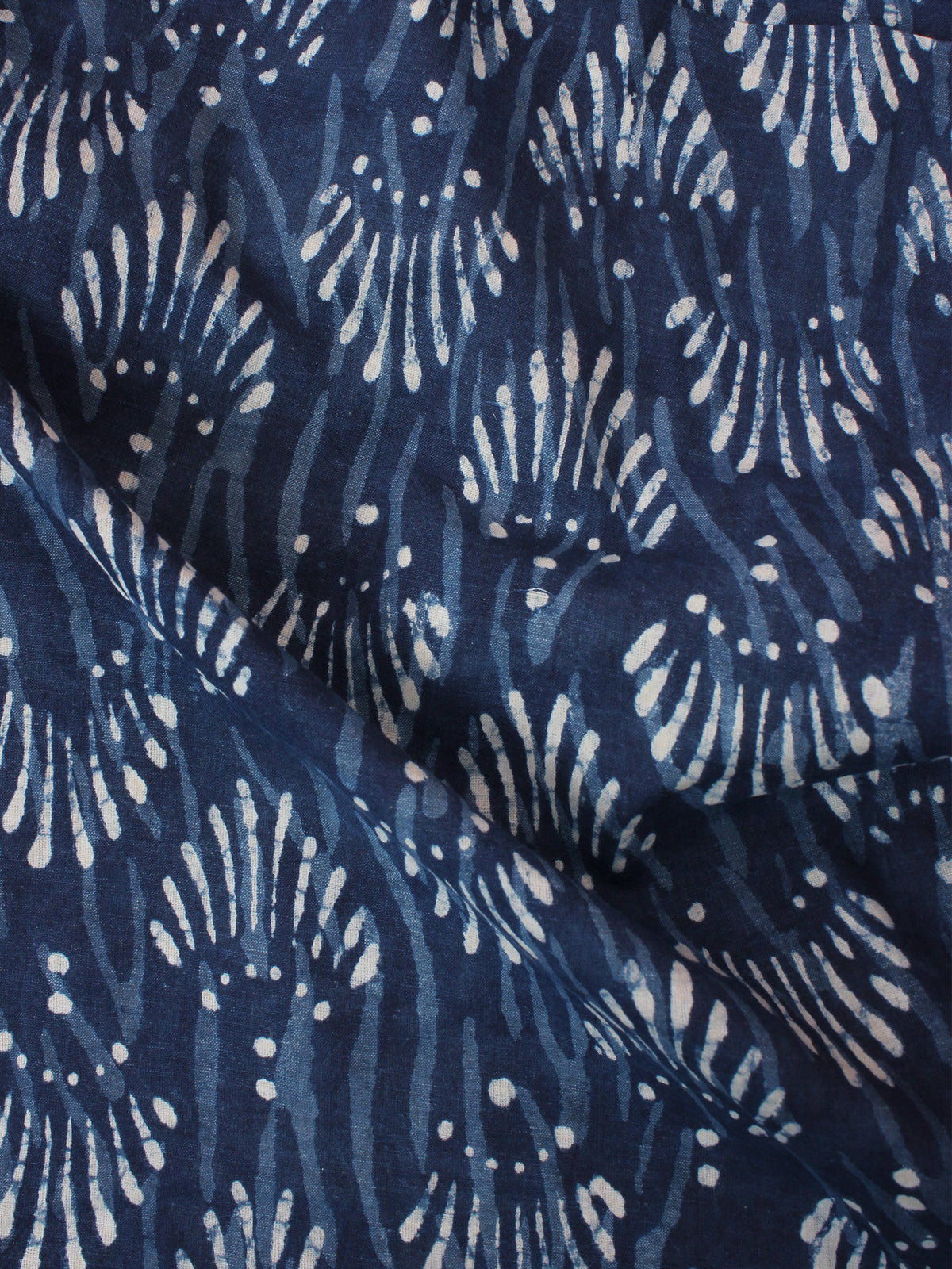 Indigo Blue White Hand Block Printed Cotton Fabric Per Meter - F0916358