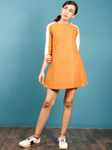 Mustard Ivory Hand Woven Ikat Cotton Tunic Cum Dress  - Tun01F1464
