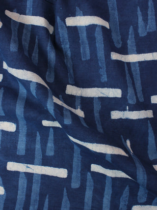 Indigo Blue White Hand Block Printed Cotton Fabric Per Meter - F0916356