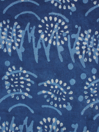 Indigo Blue White Hand Block Printed Cotton Fabric Per Meter - F0916355