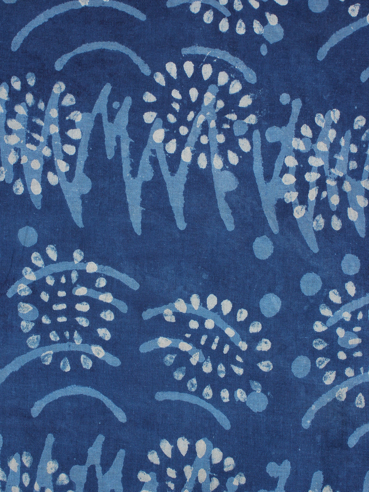 Indigo Blue White Hand Block Printed Cotton Fabric Per Meter - F0916355