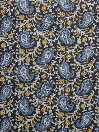 Black Blue Yellow White Hand Block Printed Cotton Fabric Per Meter - F001F996