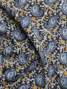 Black Blue Yellow White Hand Block Printed Cotton Fabric Per Meter - F001F996