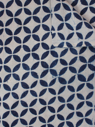White Indigo Hand Block Printed Cotton Fabric Per Meter - F0916357
