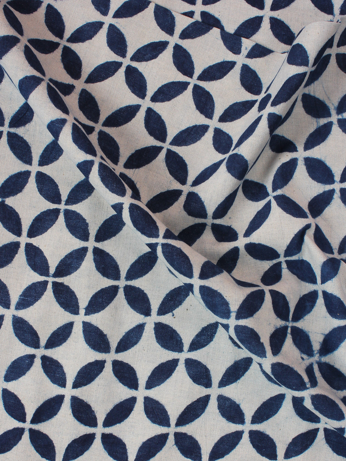 White Indigo Hand Block Printed Cotton Fabric Per Meter - F0916357