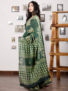 Green Ivory Hand Block Printed Cotton Mul Saree - S031703003