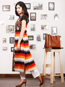 Black Orange Ivory Red Hand Block Printed & Ikat Kurta With Natural Colors - K76F1491