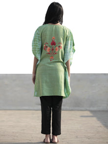 Green Red Orange Aari Embroidered Short Kashmere Kaftan  - K11K044