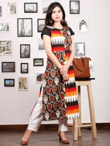 Black Orange Ivory Red Hand Block Printed & Ikat Kurta With Natural Colors - K76F1491