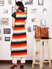 Black Orange Ivory Red Hand Block Printed & Ikat Kurta With Natural Colors - K76F1491