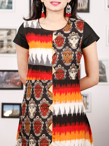 Black Orange Ivory Red Hand Block Printed & Ikat Kurta With Natural Colors - K76F1491