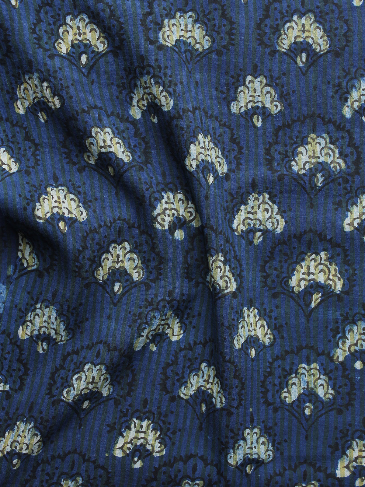 Indigo Ivory Black Hand Block Printed Cotton Fabric Per Meter - F001F999