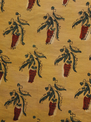 Mustard Teal Green Maroon Hand Block Printed Cotton Fabric Per Meter - F001F1000