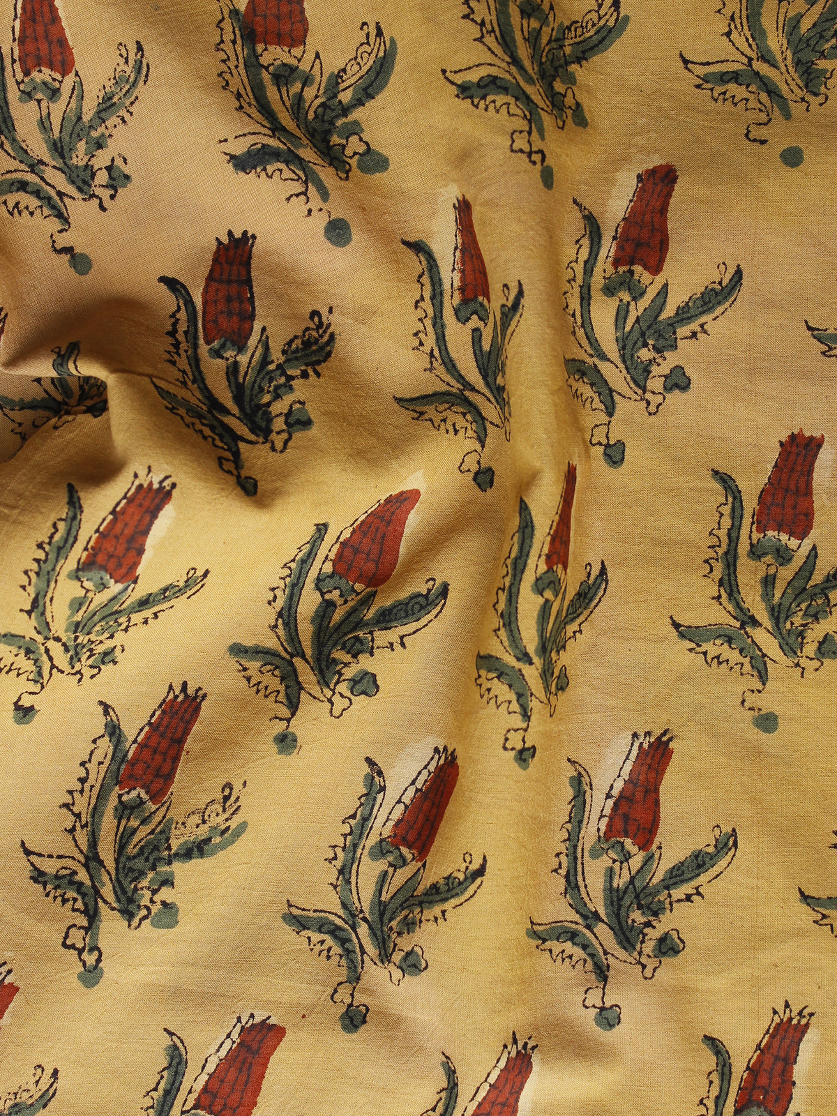 Mustard Teal Green Maroon Hand Block Printed Cotton Fabric Per Meter - F001F1000