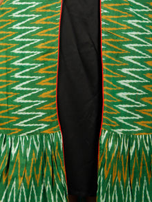 Green Mustard Black Hand Woven Ikat Cotton Cape Dress With Tassels  - D268F952