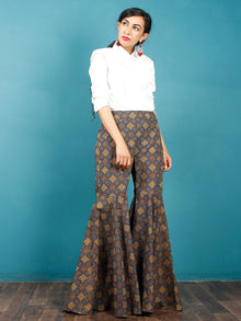 Indigo Mustard Blue Ajrakh Block Printed Semi Elasticated Waist  Cotton Sharara - Sh02F711