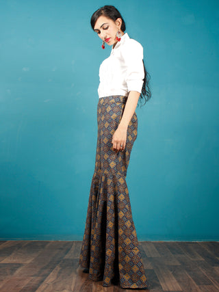 Indigo Mustard Blue Ajrakh Block Printed Semi Elasticated Waist  Cotton Sharara - Sh02F711