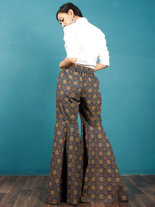 Indigo Mustard Blue Ajrakh Block Printed Semi Elasticated Waist  Cotton Sharara - Sh02F711