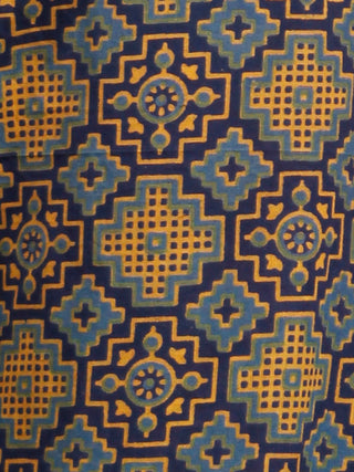 Indigo Mustard Blue Ajrakh Block Printed Semi Elasticated Waist  Cotton Sharara - Sh02F711