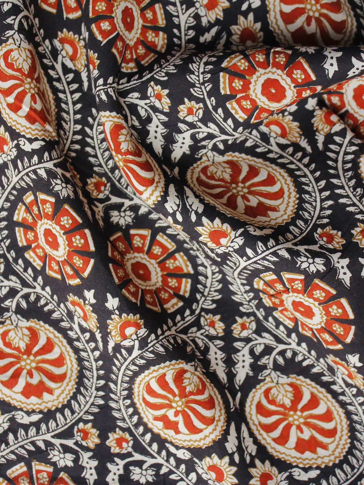 Black Red Ivory Hand Block Printed Cotton Fabric Per Meter - F001F1006