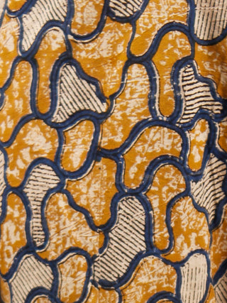 Mustard Beige Indigo Hand Block Printed Semi Elasticated Waist Cotton Sharara  - Sh05F1362