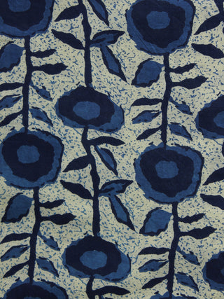 Indigo Ivory Hand Block Printed Cotton Fabric Per Meter - F001F1007