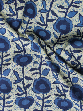 Indigo Ivory Hand Block Printed Cotton Fabric Per Meter - F001F1007